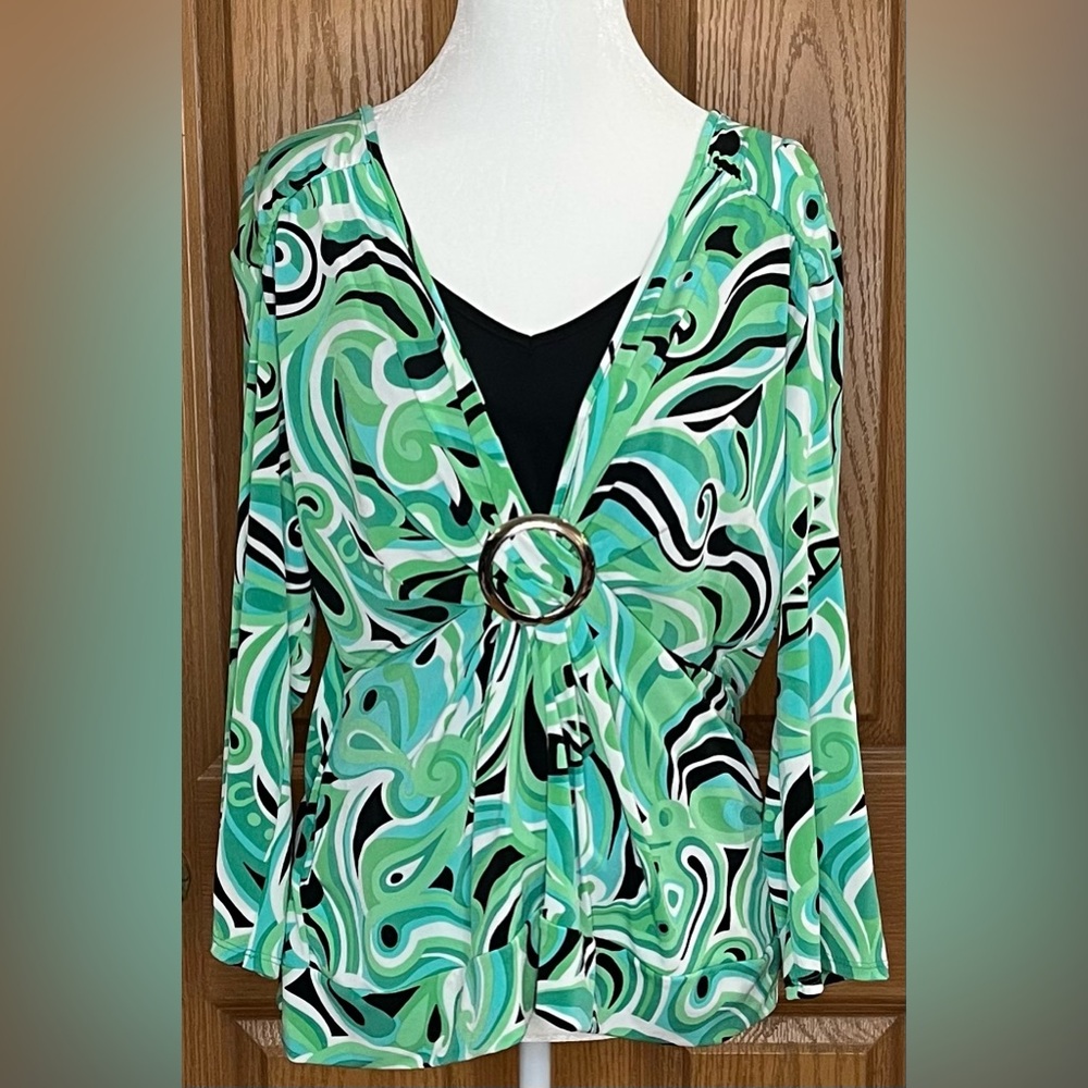 Notations Green Swirl Pattern Top